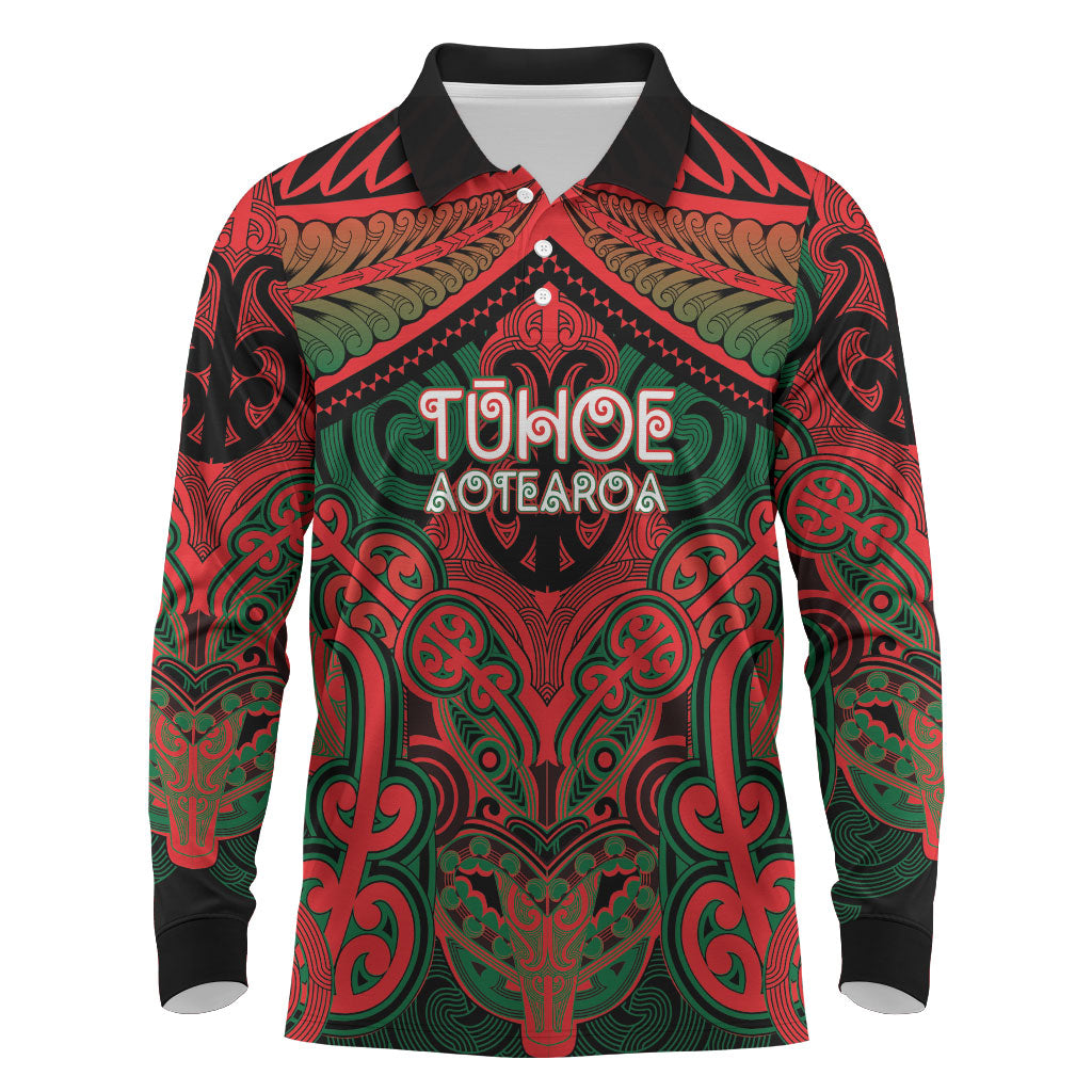 Aotearoa Iwi Tuhoe Personalised Long Sleeve Polo Shirt Maori Kowhaiwhai Pattern