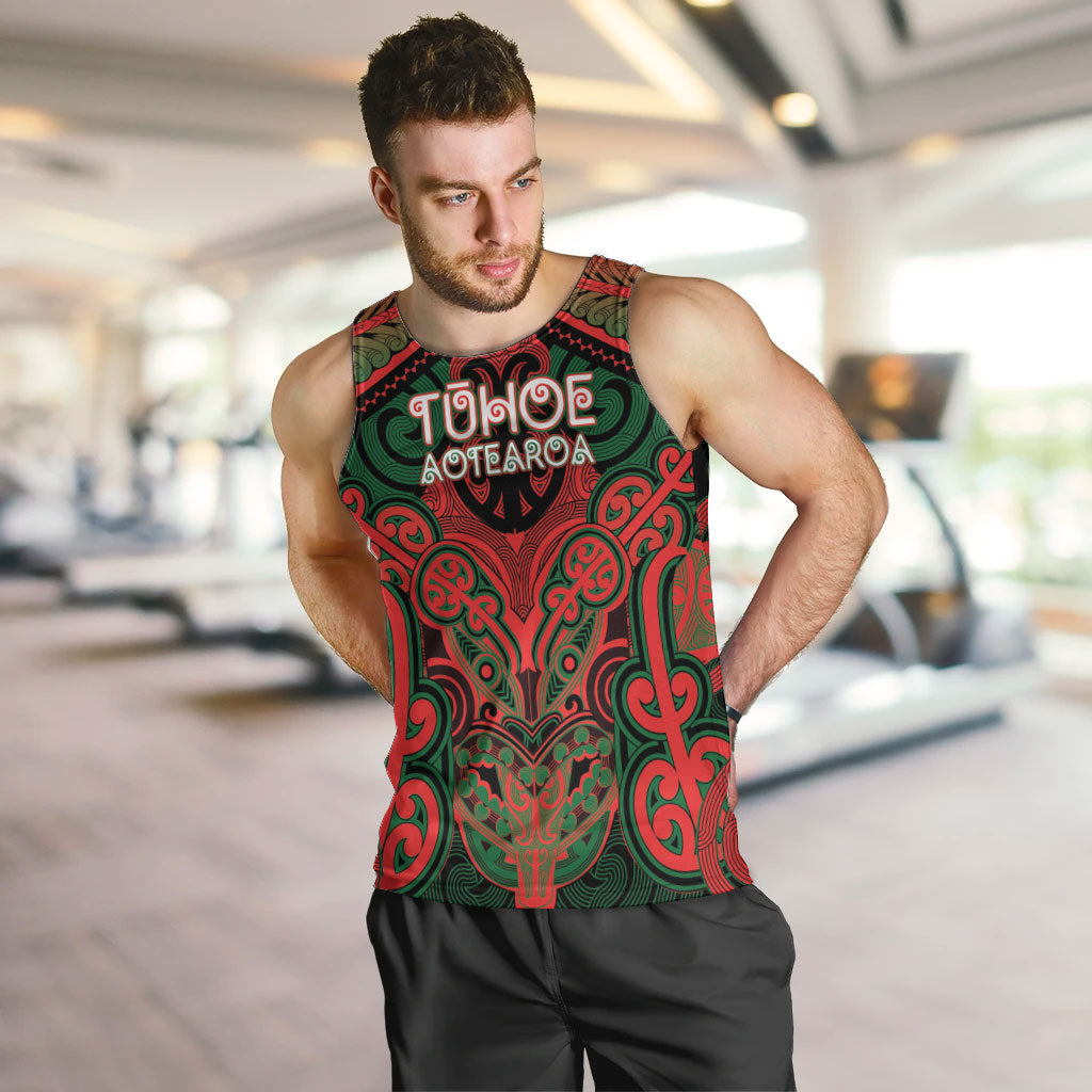 Aotearoa Iwi Tuhoe Personalised Men Tank Top Maori Kowhaiwhai Pattern LT19 Red - Polynesian Pride
