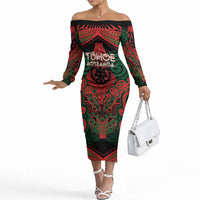 Aotearoa Iwi Tuhoe Personalised Off The Shoulder Long Sleeve Dress Maori Kowhaiwhai Pattern