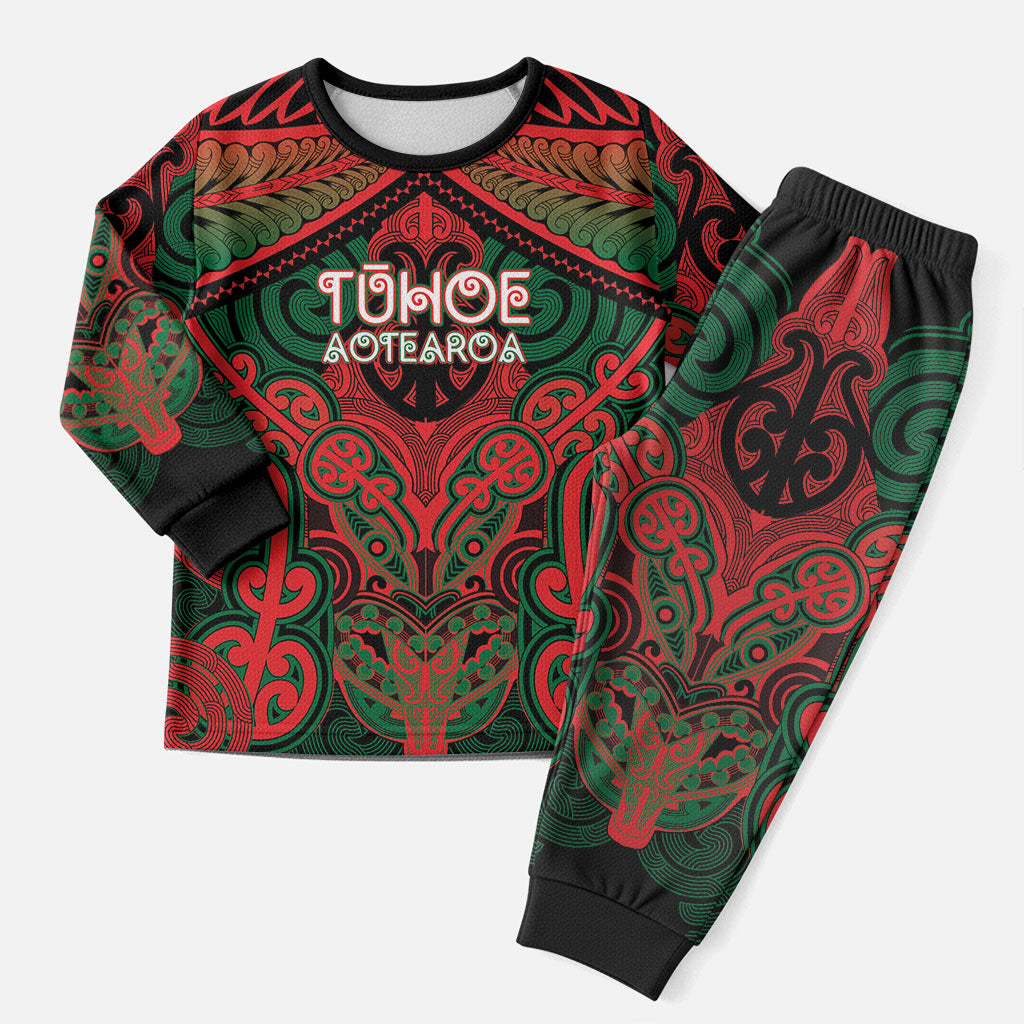 Aotearoa Iwi Tuhoe Personalised Christmas Pajama Set Maori Kowhaiwhai Pattern LT19 Men Red - Polynesian Pride