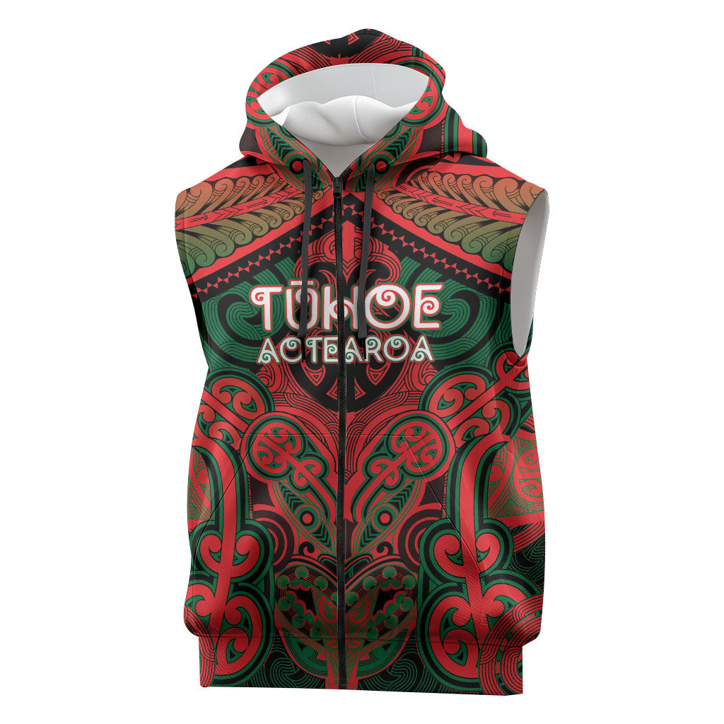 Aotearoa Iwi Tuhoe Personalised Sleeveless Zip Hoodie Maori Kowhaiwhai Pattern LT19 Red - Polynesian Pride