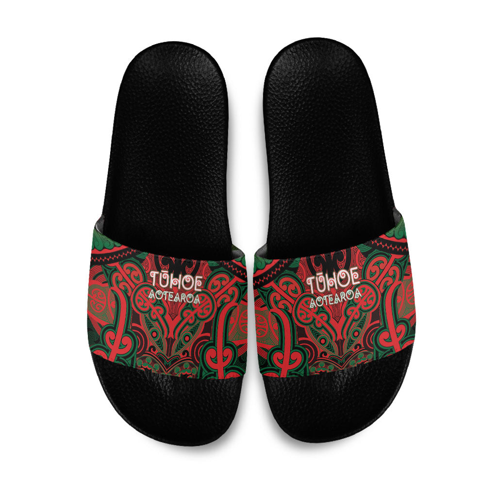 Aotearoa Iwi Tuhoe Slide Sandals Maori Kowhaiwhai Pattern LT19 Red - Polynesian Pride