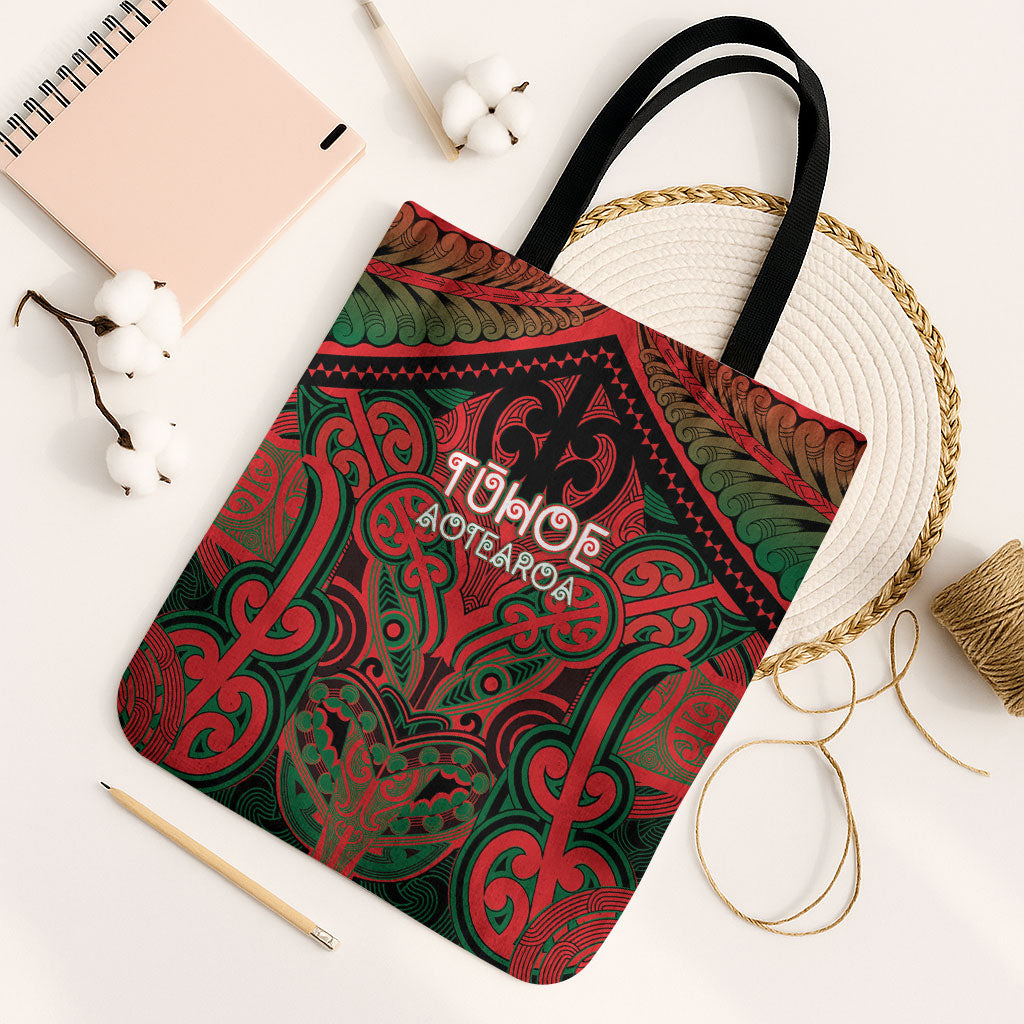 Aotearoa Iwi Tuhoe Tote Bag Maori Kowhaiwhai Pattern LT19 Black Strap One Size Red - Polynesian Pride