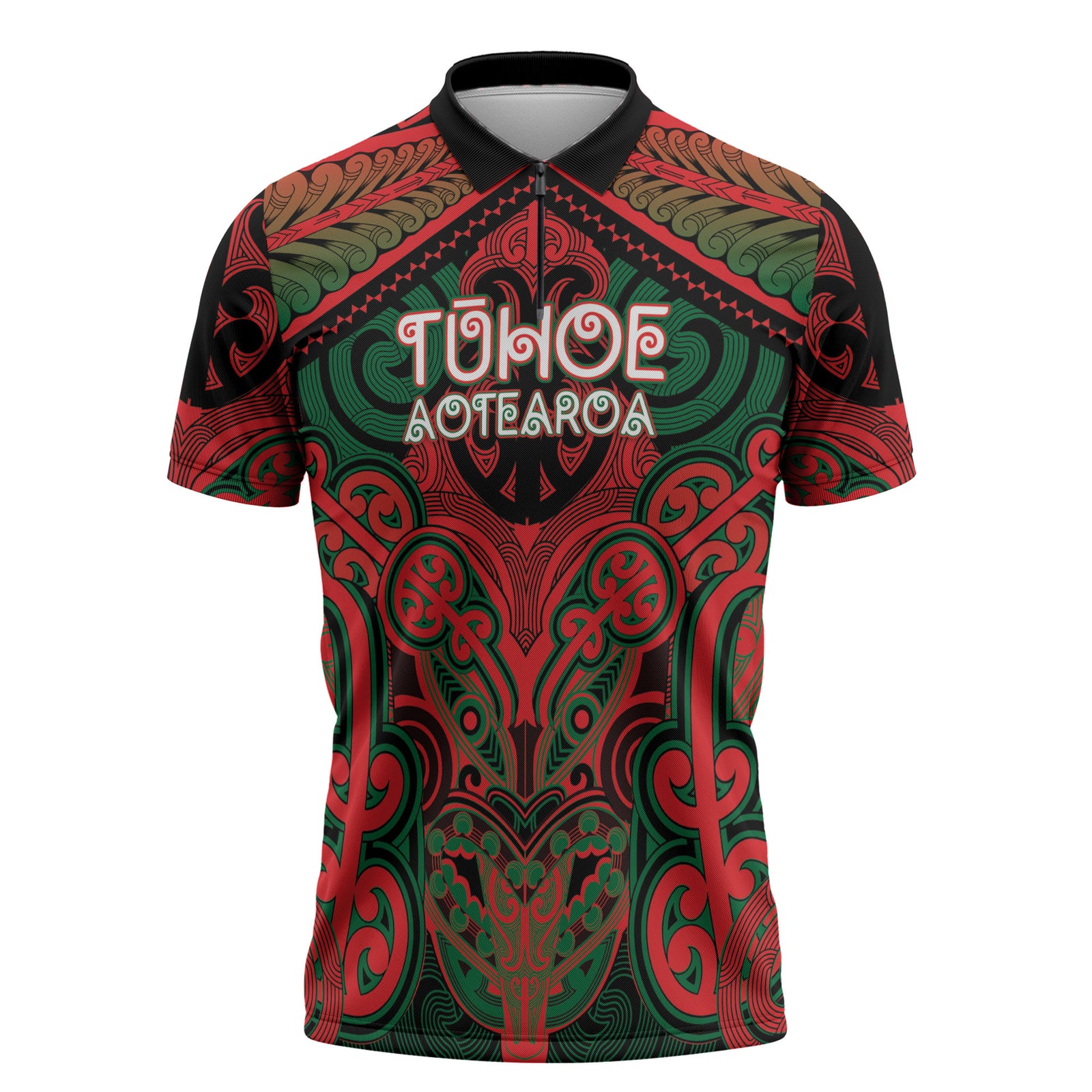 Aotearoa Iwi Tuhoe Personalised Zipper Polo Shirt Maori Kowhaiwhai Pattern LT19 Red - Polynesian Pride
