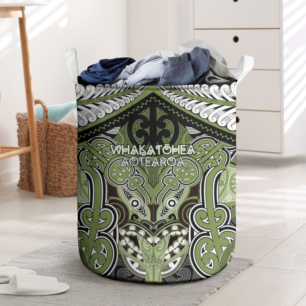 Aotearoa Iwi Whakatohea Laundry Basket Maori Kowhaiwhai Pattern LT19 Olive Green - Polynesian Pride