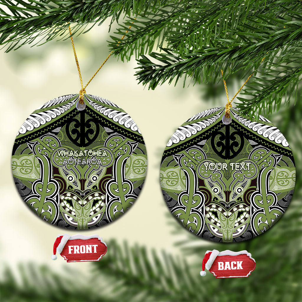 Aotearoa Iwi Whakatohea Personalised Ceramic Ornament Maori Kowhaiwhai Pattern LT19 Circle Olive Green - Polynesian Pride