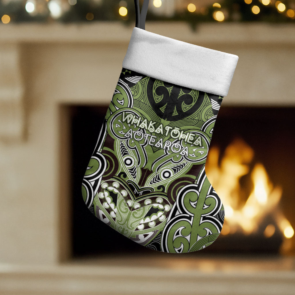 Aotearoa Iwi Whakatohea Personalised Christmas Stocking Maori Kowhaiwhai Pattern LT19 Set of 2 Olive Green - Polynesian Pride