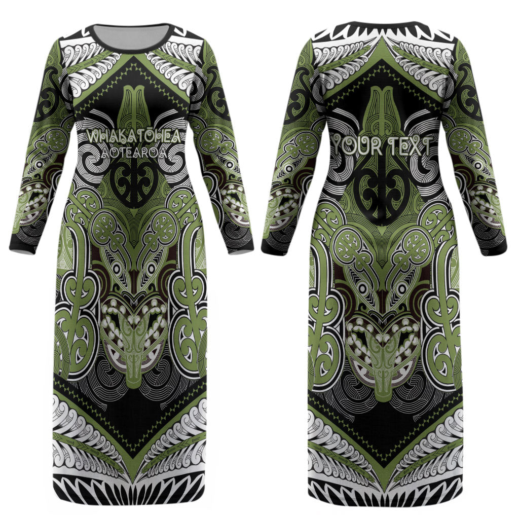 Aotearoa Iwi Whakatohea Personalised Couples Matching Long Sleeve Bodycon Dress and Hawaiian Shirt Maori Kowhaiwhai Pattern LT19 - Polynesian Pride
