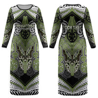Aotearoa Iwi Whakatohea Personalised Couples Matching Long Sleeve Bodycon Dress and Hawaiian Shirt Maori Kowhaiwhai Pattern LT19 - Polynesian Pride