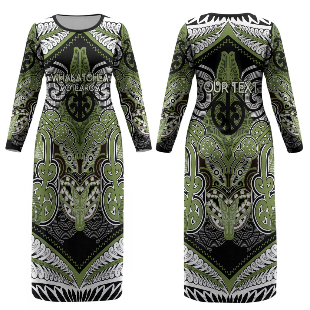 Aotearoa Iwi Whakatohea Personalised Couples Matching Long Sleeve Bodycon Dress and Long Sleeve Button Shirt Maori Kowhaiwhai Pattern LT19 - Polynesian Pride