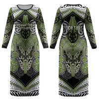 Aotearoa Iwi Whakatohea Personalised Couples Matching Long Sleeve Bodycon Dress and Long Sleeve Button Shirt Maori Kowhaiwhai Pattern LT19 - Polynesian Pride