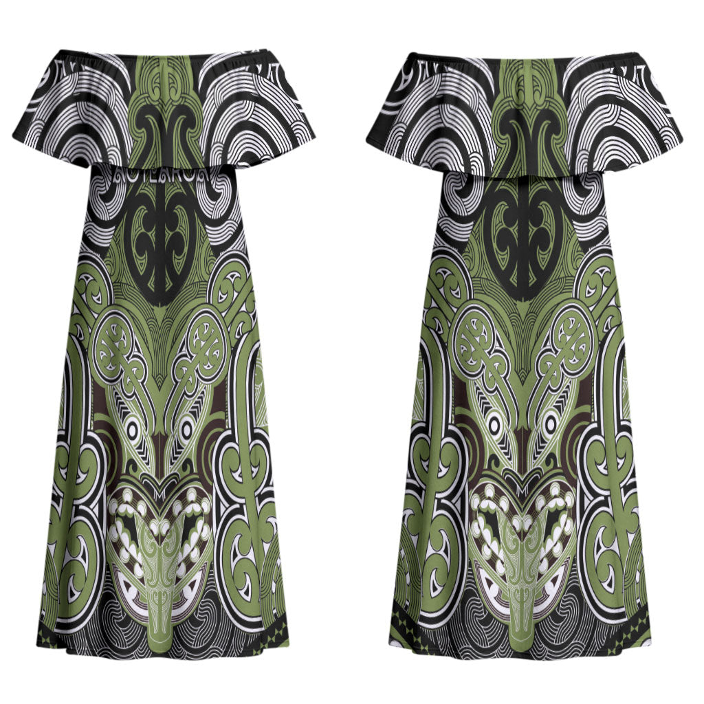 Aotearoa Iwi Whakatohea Personalised Couples Matching Off Shoulder Maxi Dress and Hawaiian Shirt Maori Kowhaiwhai Pattern LT19 - Polynesian Pride