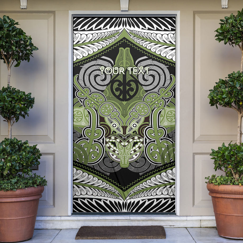 Aotearoa Iwi Whakatohea Personalised Door Cover Maori Kowhaiwhai Pattern LT19 Olive Green - Polynesian Pride