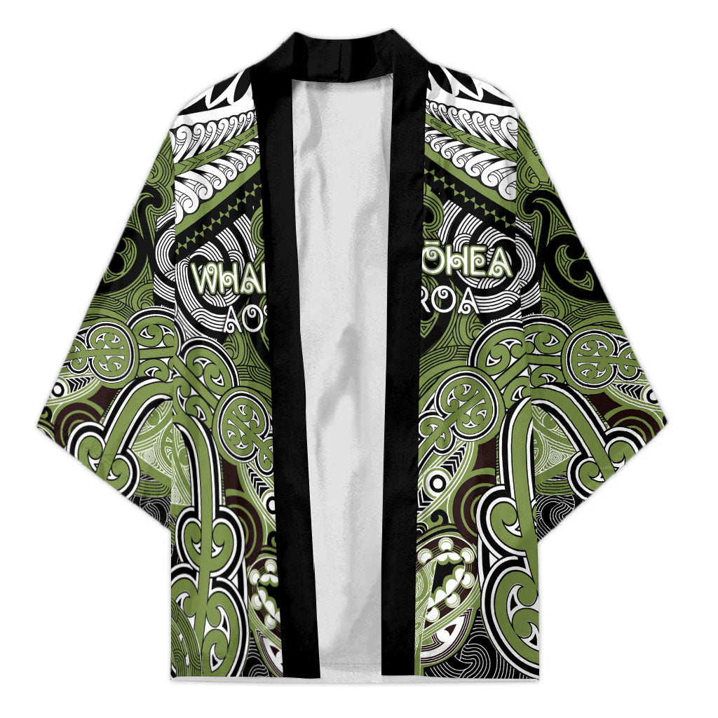 Aotearoa Iwi Whakatohea Personalised Kimono Maori Kowhaiwhai Pattern LT19 Unisex Olive Green - Polynesian Pride