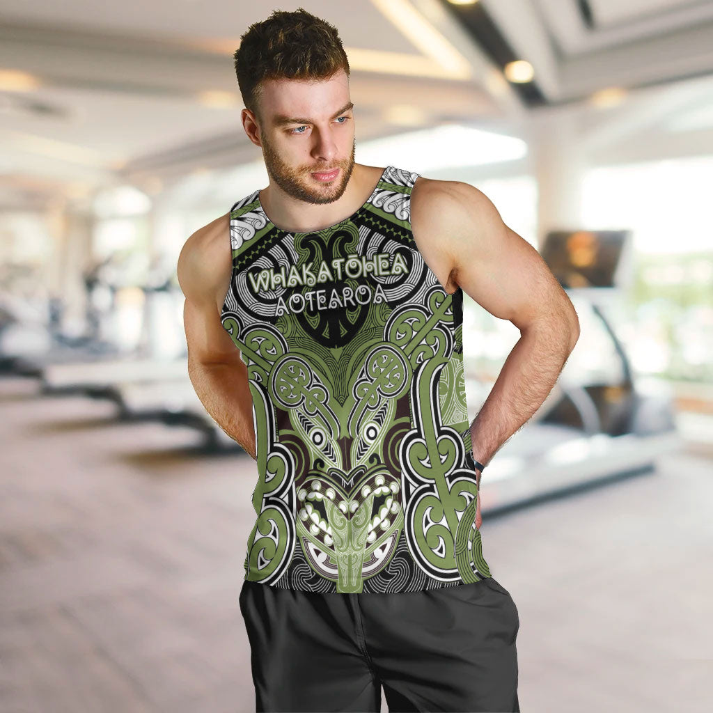 Aotearoa Iwi Whakatohea Personalised Men Tank Top Maori Kowhaiwhai Pattern LT19 Olive Green - Polynesian Pride