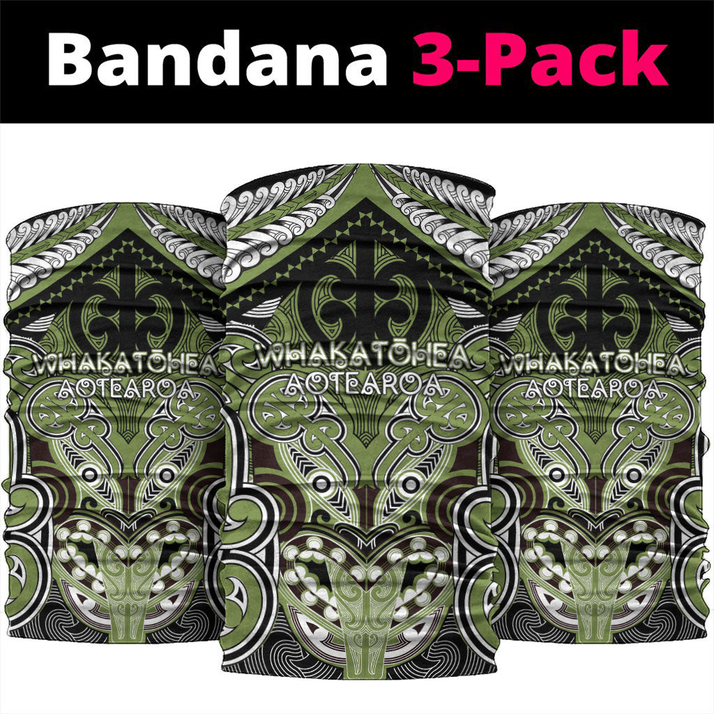 Aotearoa Iwi Whakatohea Neck Gaiter Maori Kowhaiwhai Pattern LT19 package One Size: 25*50cm Olive Green - Polynesian Pride