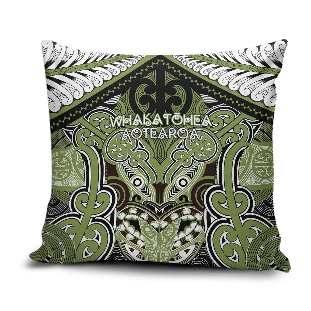 Aotearoa Iwi Whakatohea Pillow Cover Maori Kowhaiwhai Pattern LT19 Olive Green - Polynesian Pride