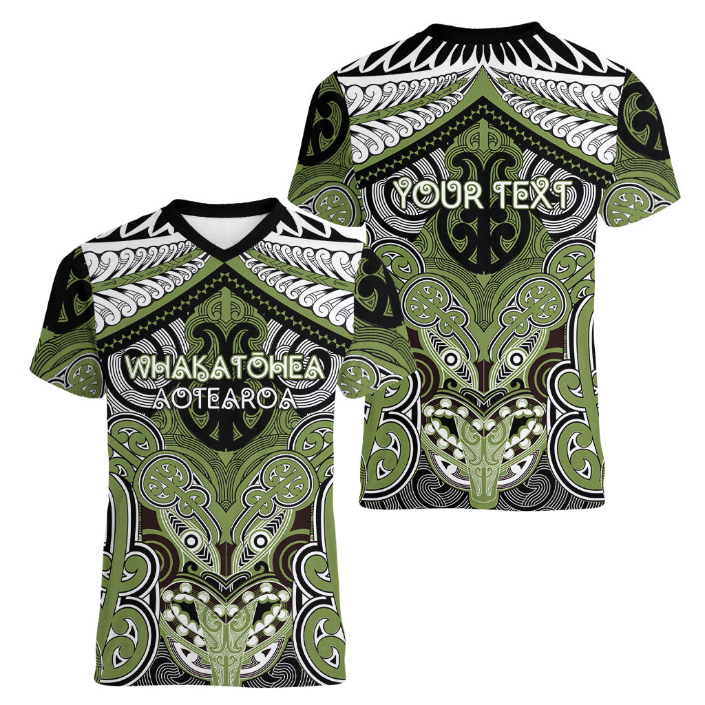 Aotearoa Iwi Whakatohea Personalised Women V-Neck T-Shirt Maori Kowhaiwhai Pattern