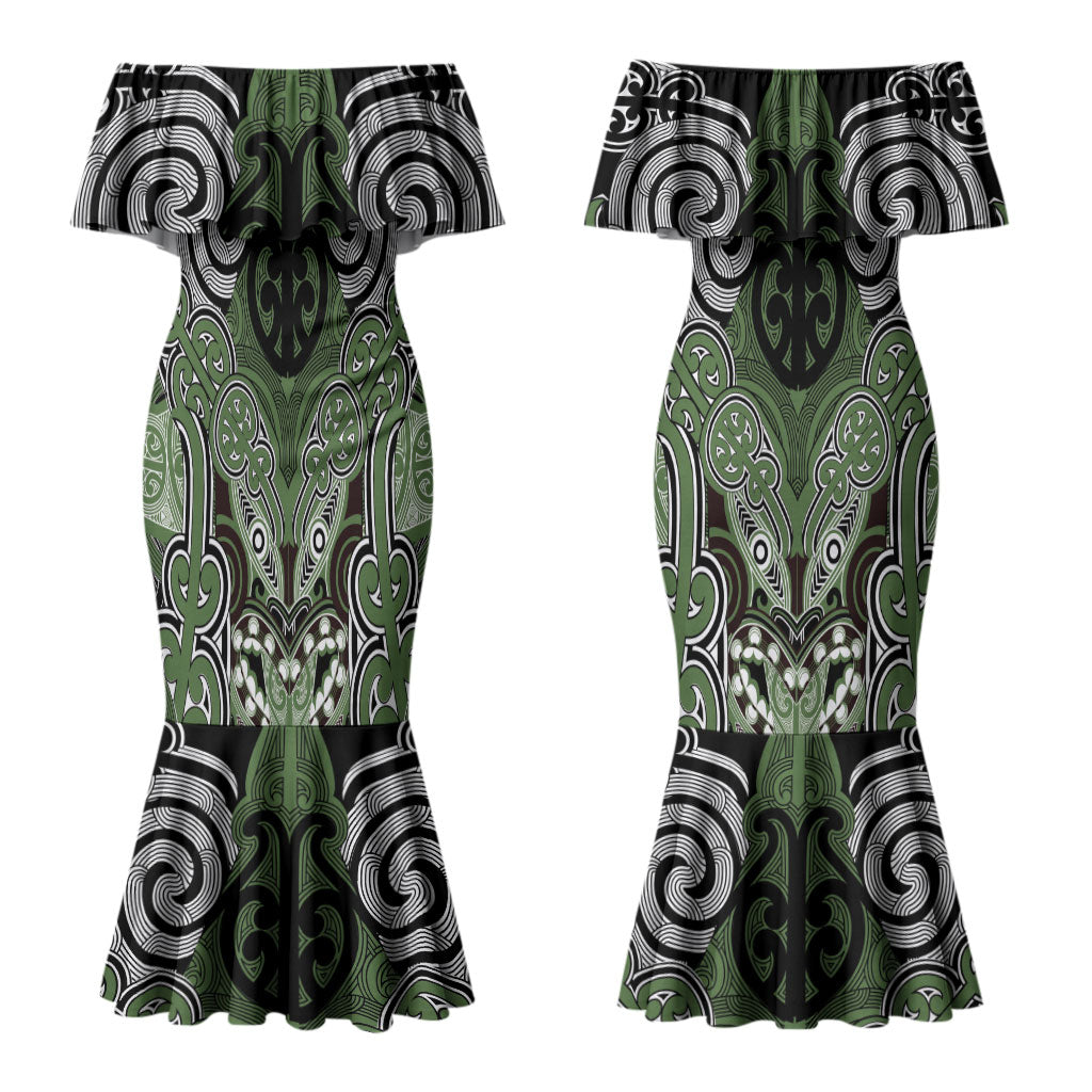 Aotearoa Iwi Ngati Awa Personalised Couples Matching Mermaid Dress and Long Sleeve Button Shirt Maori Kowhaiwhai Pattern LT19 - Polynesian Pride
