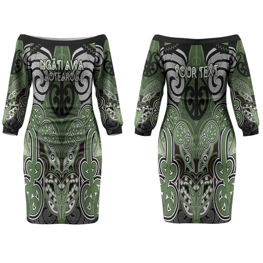 Aotearoa Iwi Ngati Awa Personalised Couples Matching Off The Shoulder Long Sleeve Dress and Long Sleeve Button Shirt Maori Kowhaiwhai Pattern LT19 - Polynesian Pride