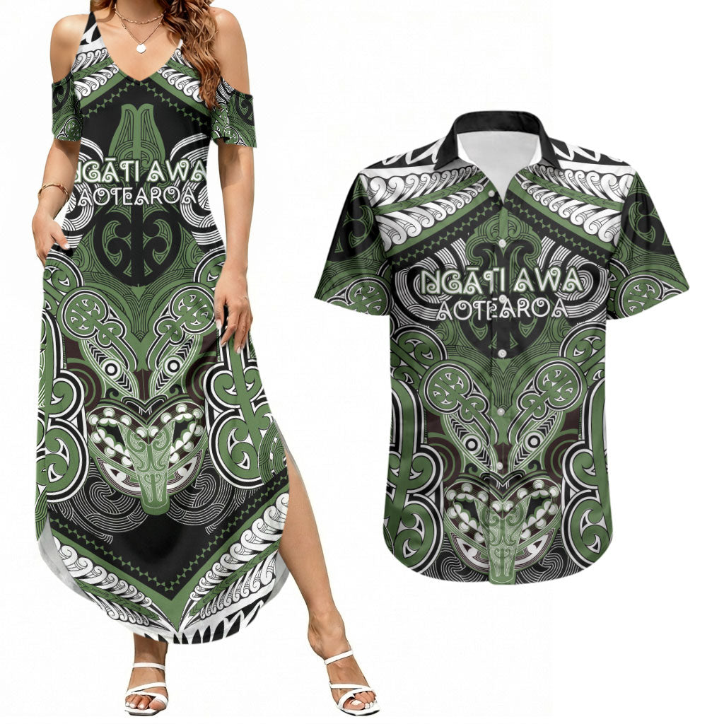 Aotearoa Iwi Ngati Awa Personalised Couples Matching Summer Maxi Dress and Hawaiian Shirt Maori Kowhaiwhai Pattern