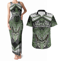 Aotearoa Iwi Ngati Awa Personalised Couples Matching Tank Maxi Dress and Hawaiian Shirt Maori Kowhaiwhai Pattern LT19 Green - Polynesian Pride