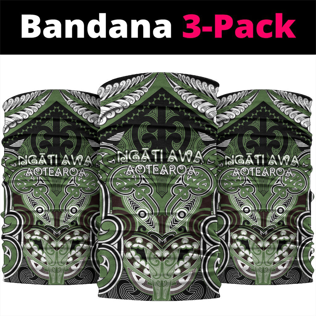 Aotearoa Iwi Ngati Awa Neck Gaiter Maori Kowhaiwhai Pattern LT19 package One Size: 25*50cm Green - Polynesian Pride