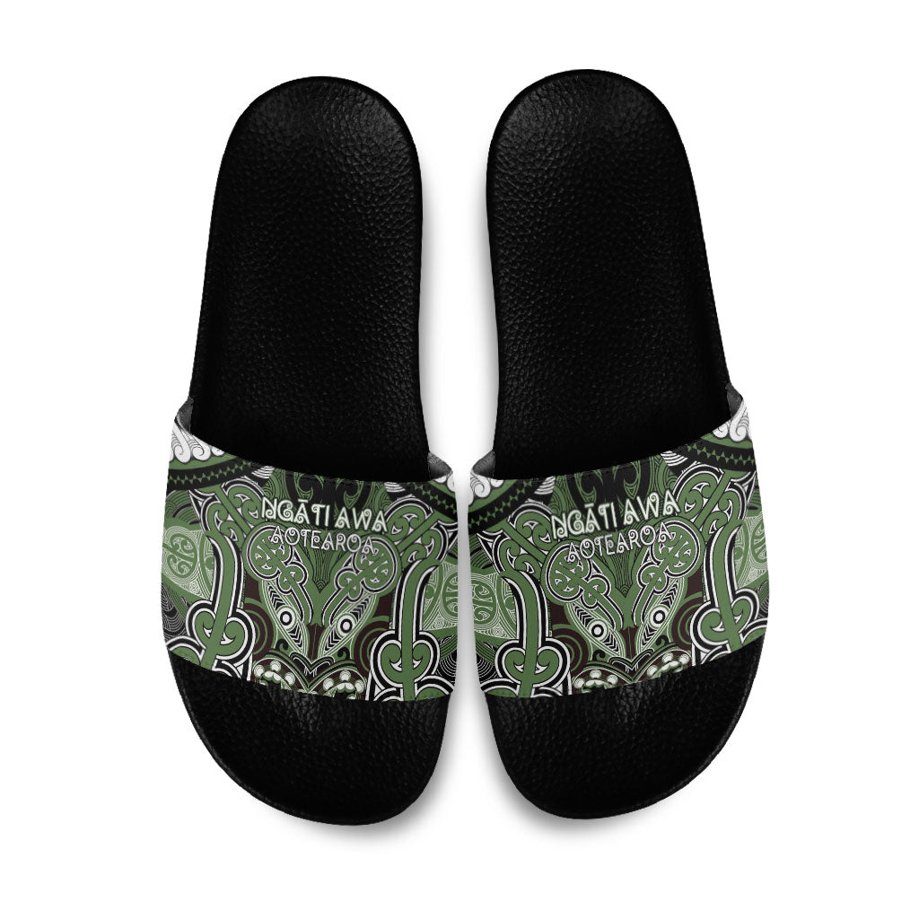 Aotearoa Iwi Ngati Awa Slide Sandals Maori Kowhaiwhai Pattern LT19 Green - Polynesian Pride