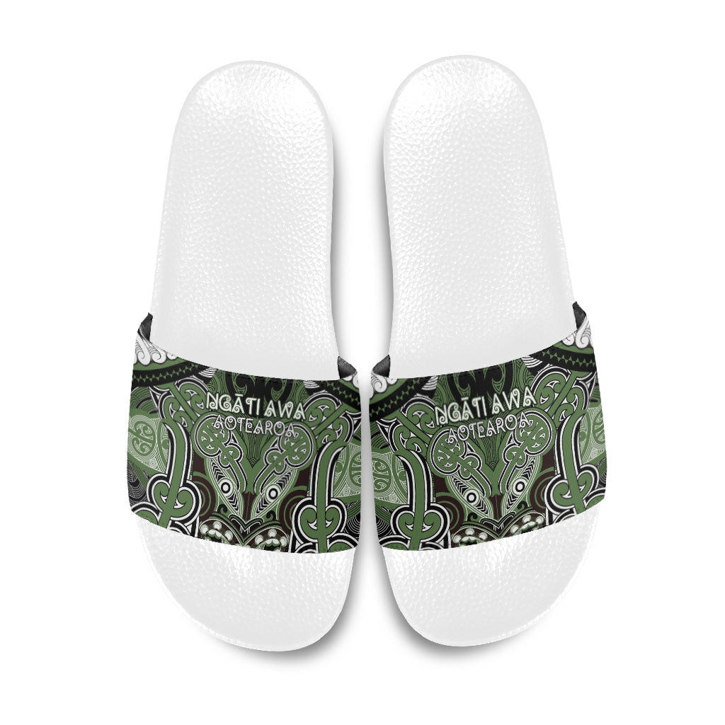 Aotearoa Iwi Ngati Awa Slide Sandals Maori Kowhaiwhai Pattern LT19 Green - Polynesian Pride