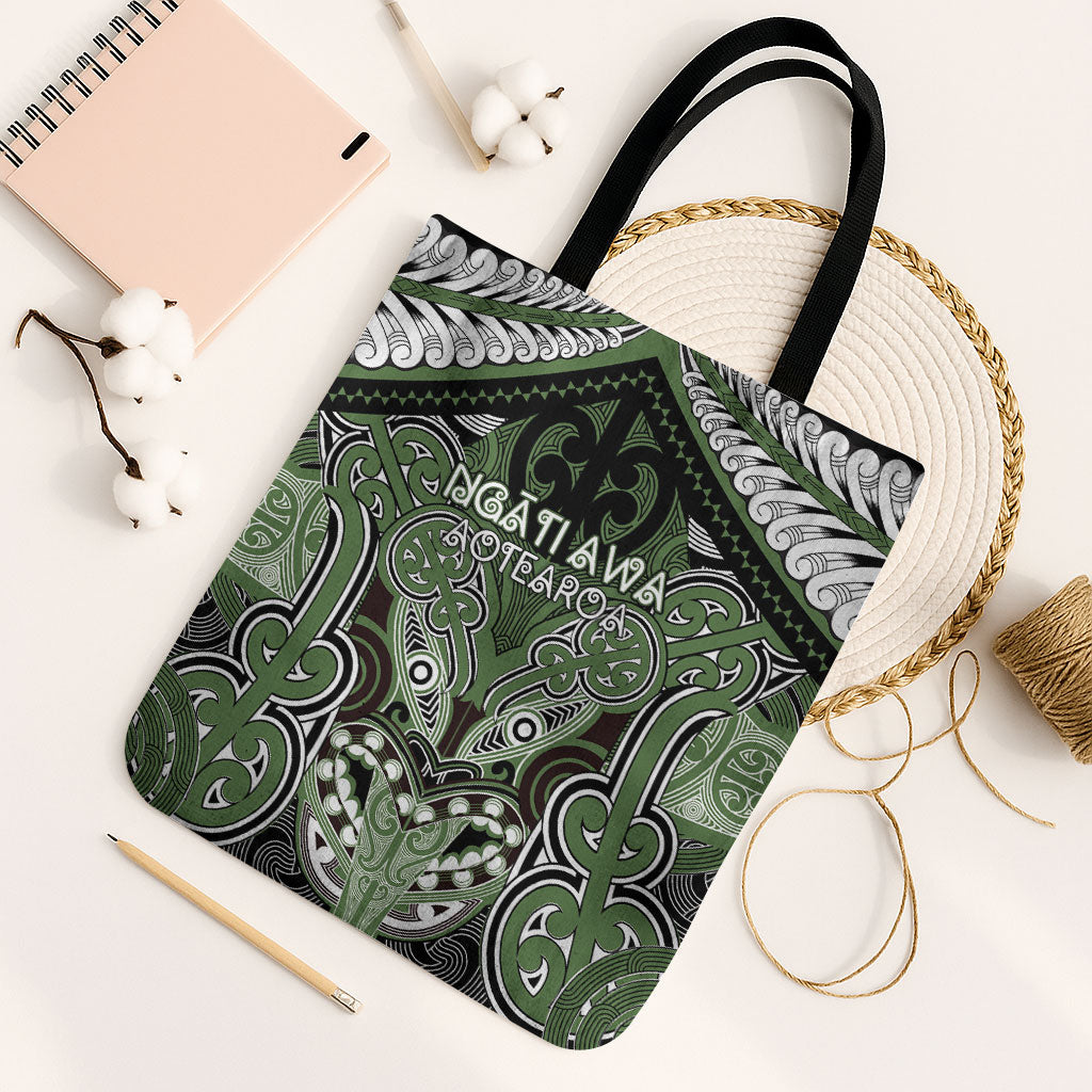 Aotearoa Iwi Ngati Awa Tote Bag Maori Kowhaiwhai Pattern LT19 Black Strap One Size Green - Polynesian Pride