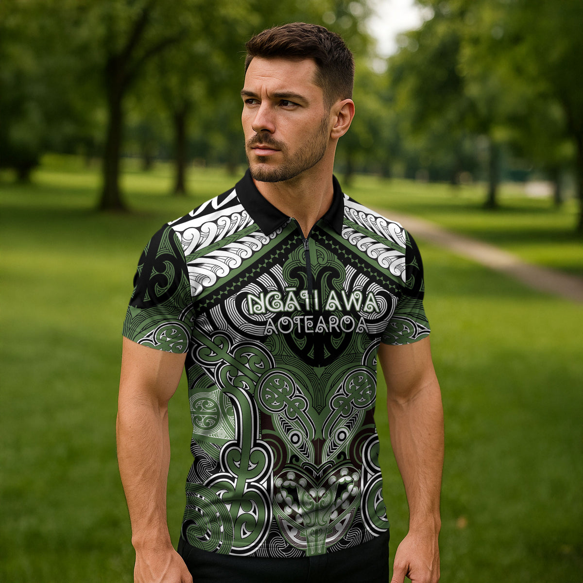 Aotearoa Iwi Ngati Awa Personalised Zipper Polo Shirt Maori Kowhaiwhai Pattern LT19 - Polynesian Pride