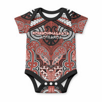 Aotearoa Iwi Rongowhakaata Personalised Baby Onesie Maori Kowhaiwhai Pattern LT19 Red - Polynesian Pride