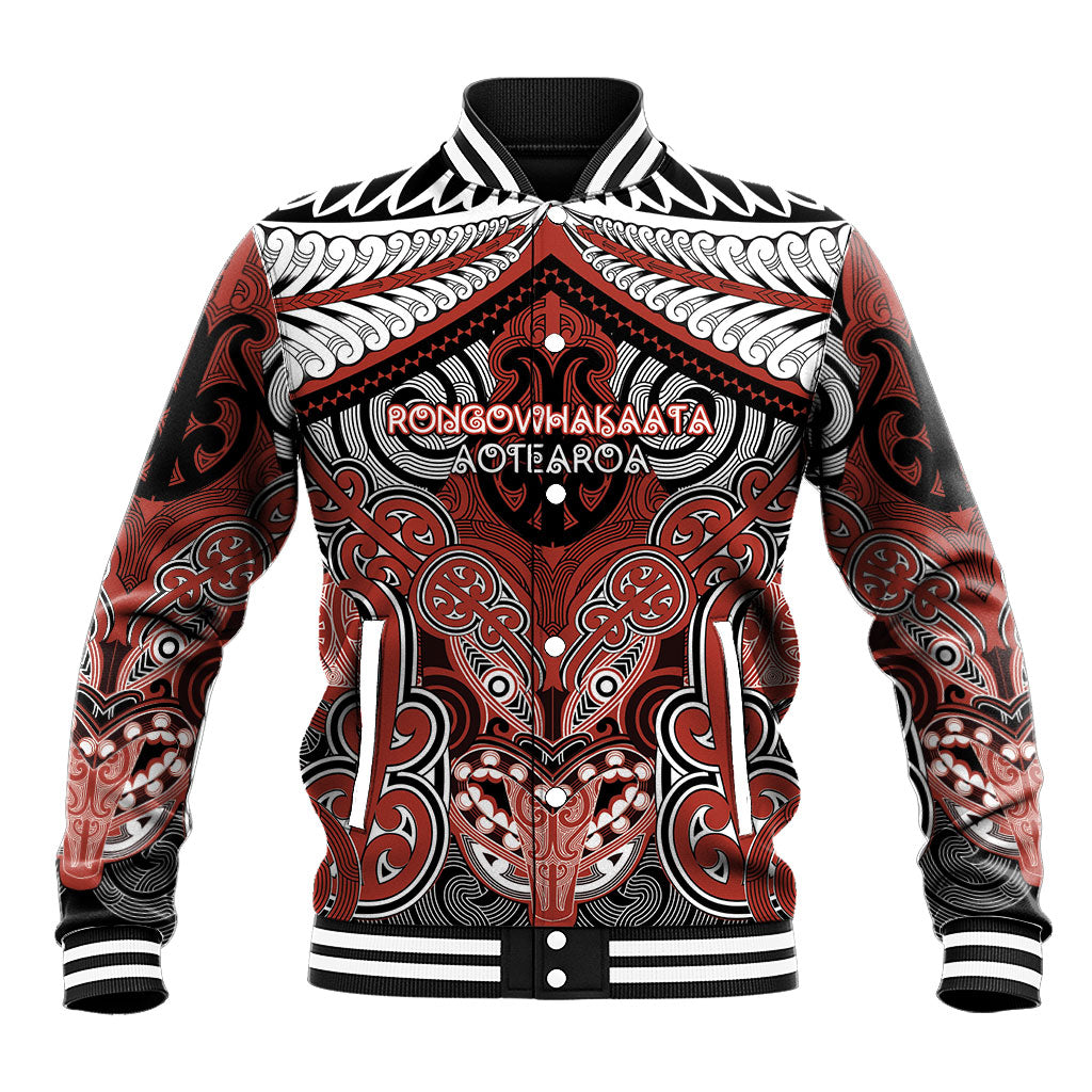 Aotearoa Iwi Rongowhakaata Personalised Baseball Jacket Maori Kowhaiwhai Pattern LT19 Unisex Red - Polynesian Pride