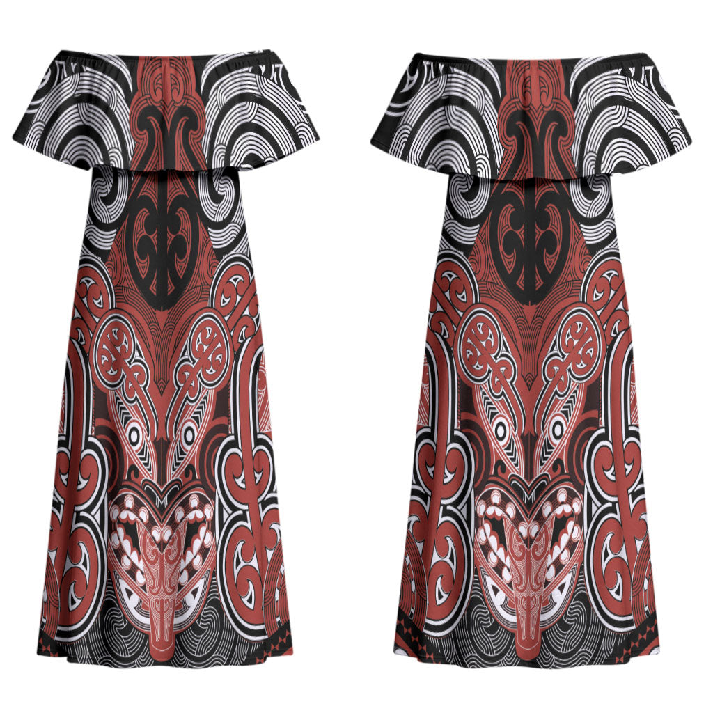 Aotearoa Iwi Rongowhakaata Personalised Couples Matching Off Shoulder Maxi Dress and Long Sleeve Button Shirt Maori Kowhaiwhai Pattern LT19 - Polynesian Pride