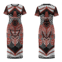Aotearoa Iwi Rongowhakaata Personalised Couples Matching Short Sleeve Bodycon Dress and Long Sleeve Button Shirt Maori Kowhaiwhai Pattern LT19 - Polynesian Pride