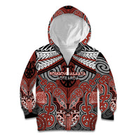 Aotearoa Iwi Rongowhakaata Personalised Kid Hoodie Maori Kowhaiwhai Pattern LT19 Zip Hoodie Red - Polynesian Pride