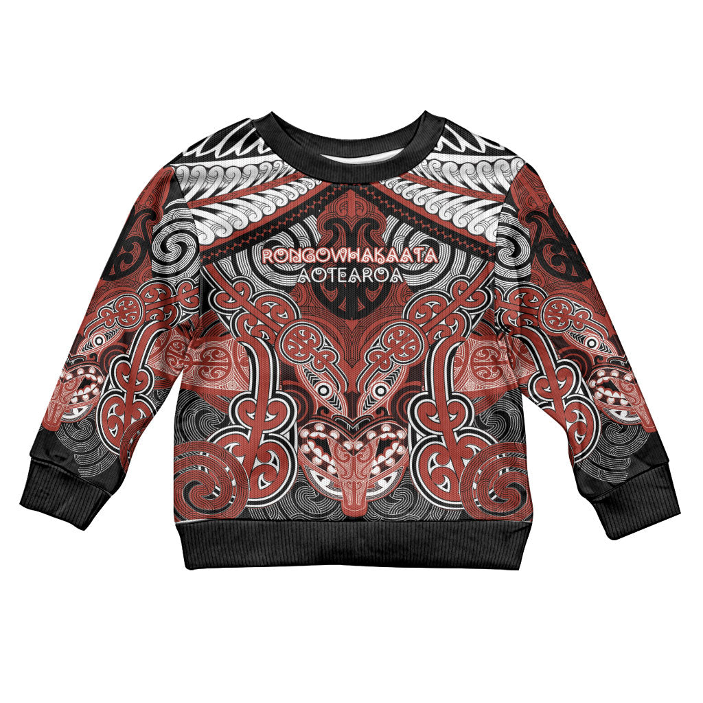 Aotearoa Iwi Rongowhakaata Personalised Kid Ugly Christmas Sweater Maori Kowhaiwhai Pattern LT19 Kid Red - Polynesian Pride