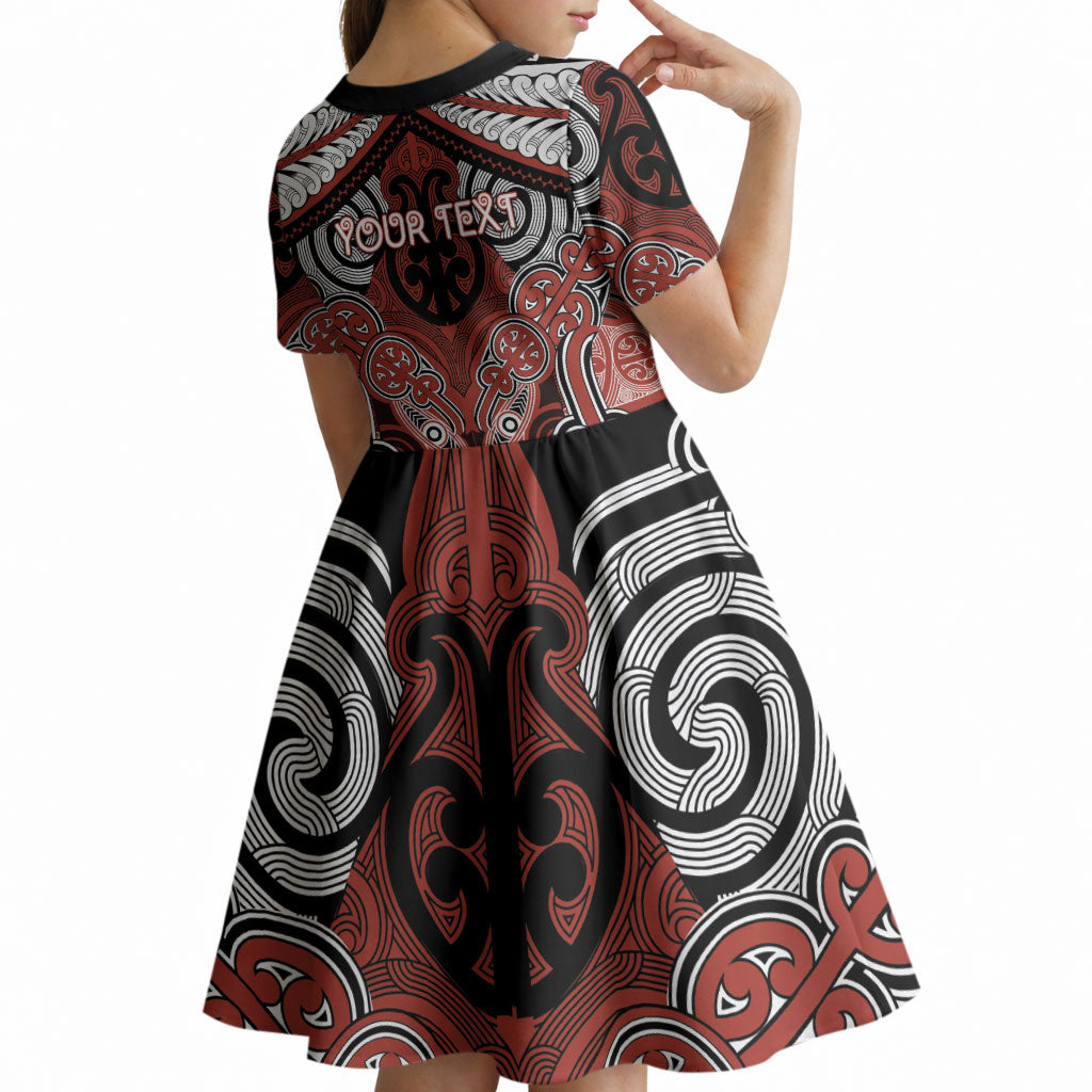 Aotearoa Iwi Rongowhakaata Personalised Kid Short Sleeve Dress Maori Kowhaiwhai Pattern