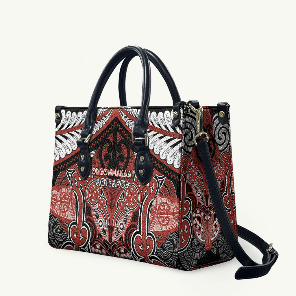 Aotearoa Iwi Rongowhakaata Leather Bag Maori Kowhaiwhai Pattern LT19 Red - Polynesian Pride