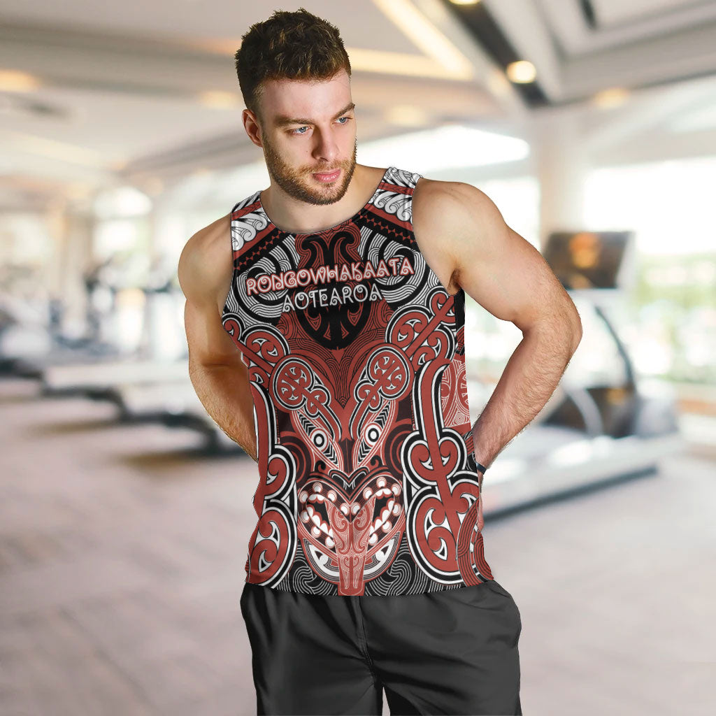 Aotearoa Iwi Rongowhakaata Personalised Men Tank Top Maori Kowhaiwhai Pattern LT19 Red - Polynesian Pride