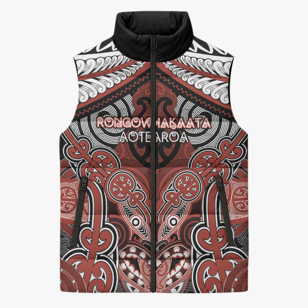 Aotearoa Iwi Rongowhakaata Personalised Sleeveless Puffer Jacket Maori Kowhaiwhai Pattern LT19 Unisex Red - Polynesian Pride
