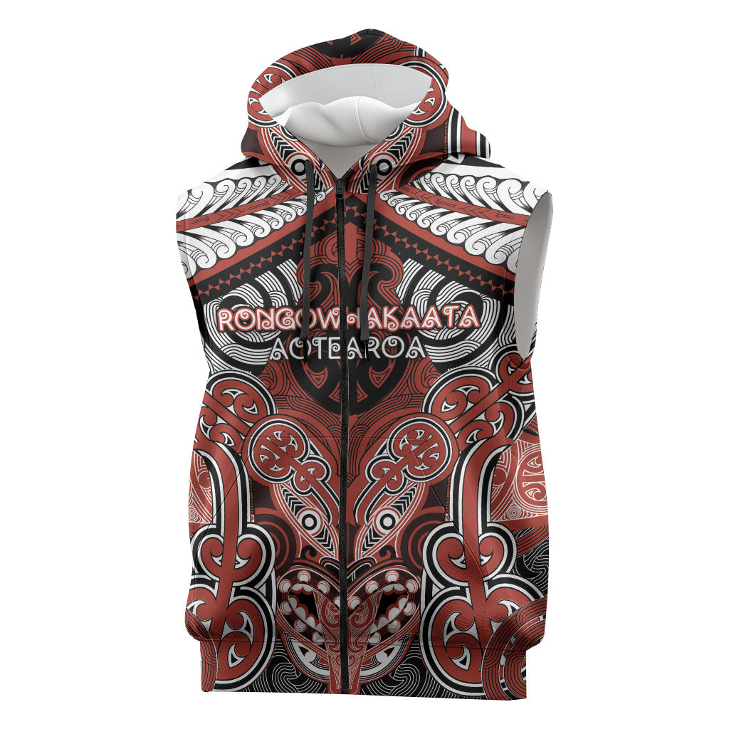 Aotearoa Iwi Rongowhakaata Personalised Sleeveless Zip Hoodie Maori Kowhaiwhai Pattern LT19 Red - Polynesian Pride