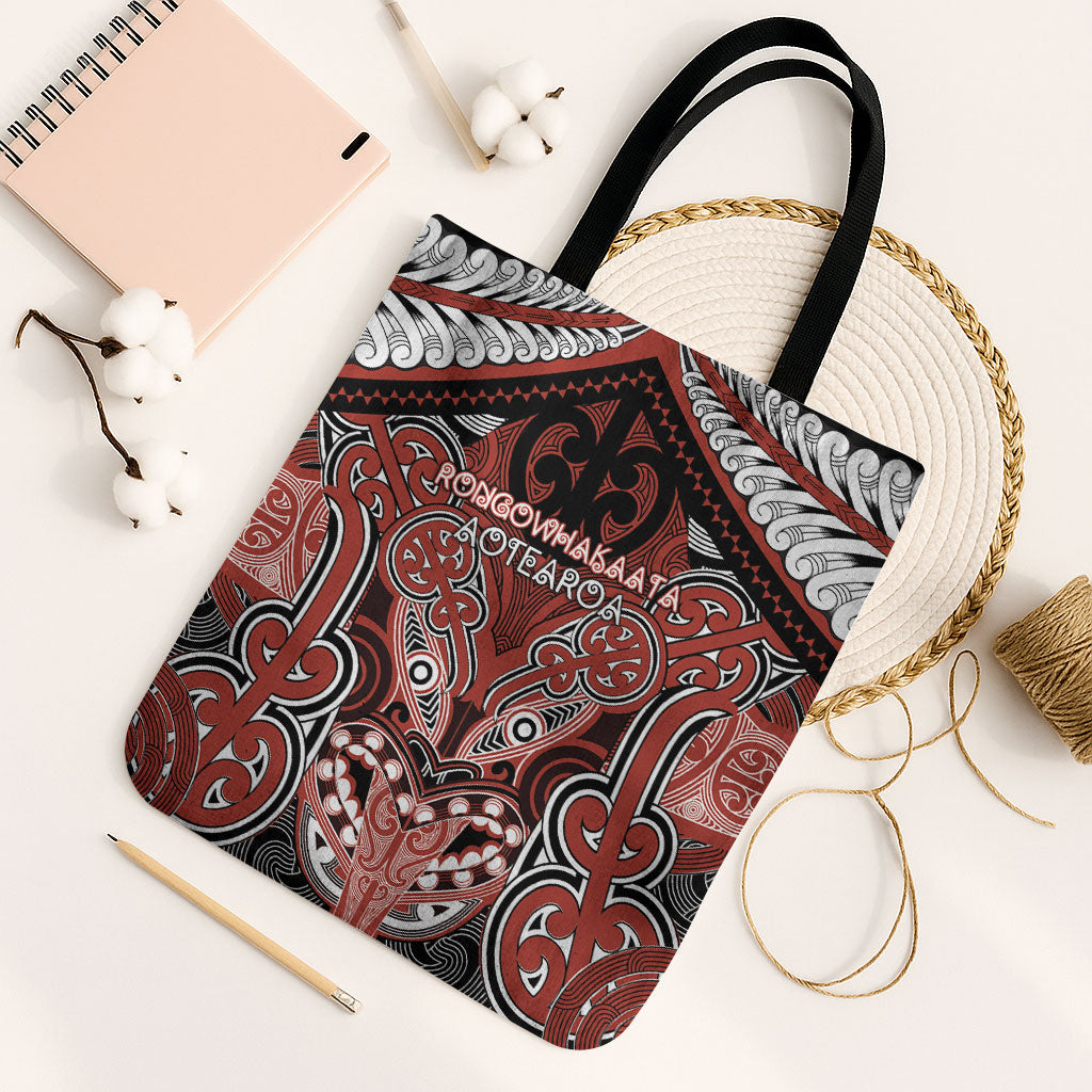 Aotearoa Iwi Rongowhakaata Tote Bag Maori Kowhaiwhai Pattern LT19 Black Strap One Size Red - Polynesian Pride