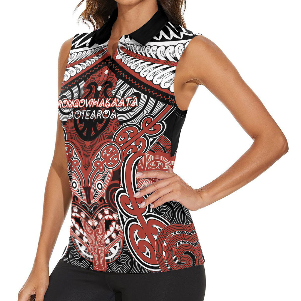 Aotearoa Iwi Rongowhakaata Personalised Women Sleeveless Polo Shirt Maori Kowhaiwhai Pattern LT19 - Polynesian Pride