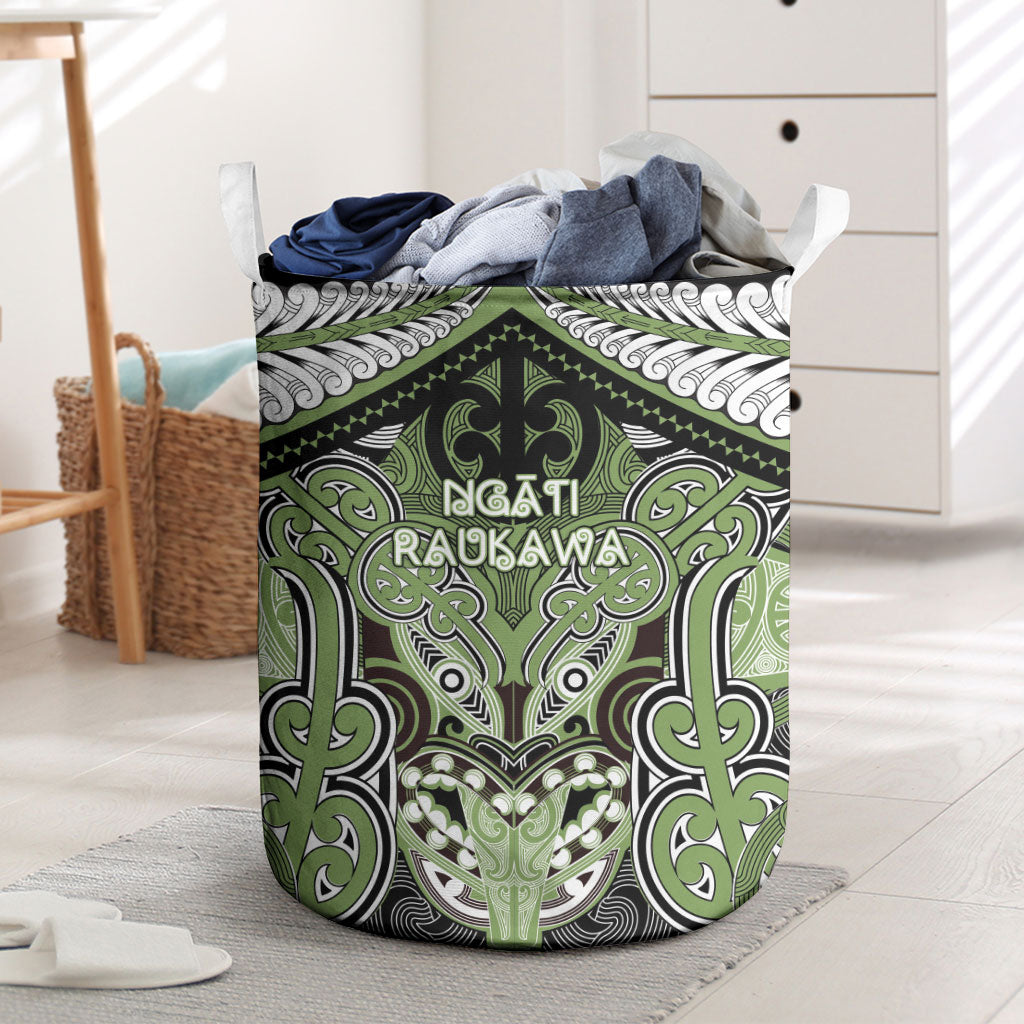 Aotearoa Iwi Ngati Raukawa Laundry Basket Maori Kowhaiwhai Pattern LT19 Green - Polynesian Pride