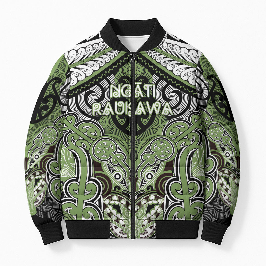 Aotearoa Iwi Ngati Raukawa Personalised Bomber Puffer Jacket Maori Kowhaiwhai Pattern LT19 Unisex Green - Polynesian Pride