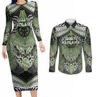 Aotearoa Iwi Ngati Raukawa Personalised Couples Matching Long Sleeve Bodycon Dress and Long Sleeve Button Shirt Maori Kowhaiwhai Pattern LT19 Green - Polynesian Pride