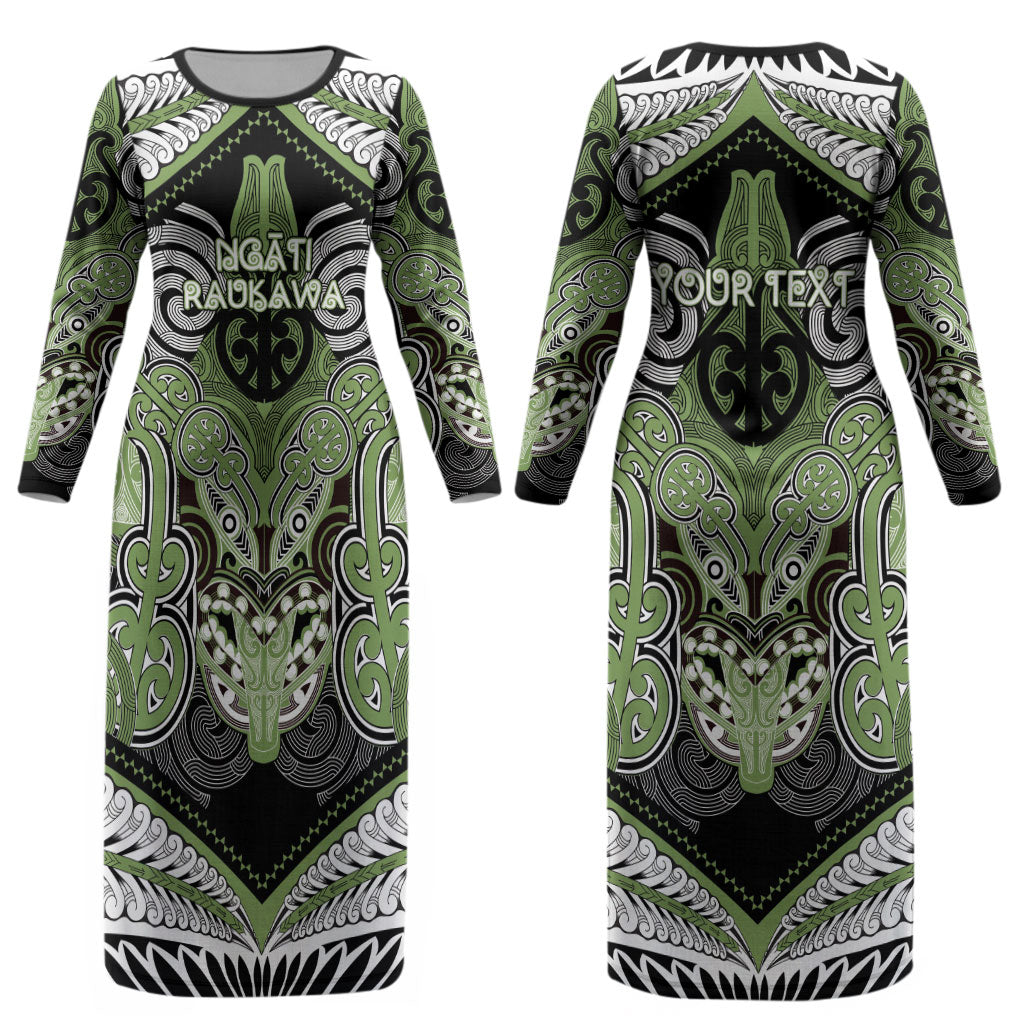 Aotearoa Iwi Ngati Raukawa Personalised Couples Matching Long Sleeve Bodycon Dress and Long Sleeve Button Shirt Maori Kowhaiwhai Pattern LT19 - Polynesian Pride