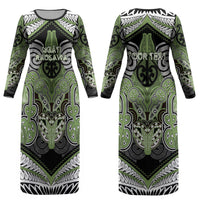 Aotearoa Iwi Ngati Raukawa Personalised Couples Matching Long Sleeve Bodycon Dress and Long Sleeve Button Shirt Maori Kowhaiwhai Pattern LT19 - Polynesian Pride