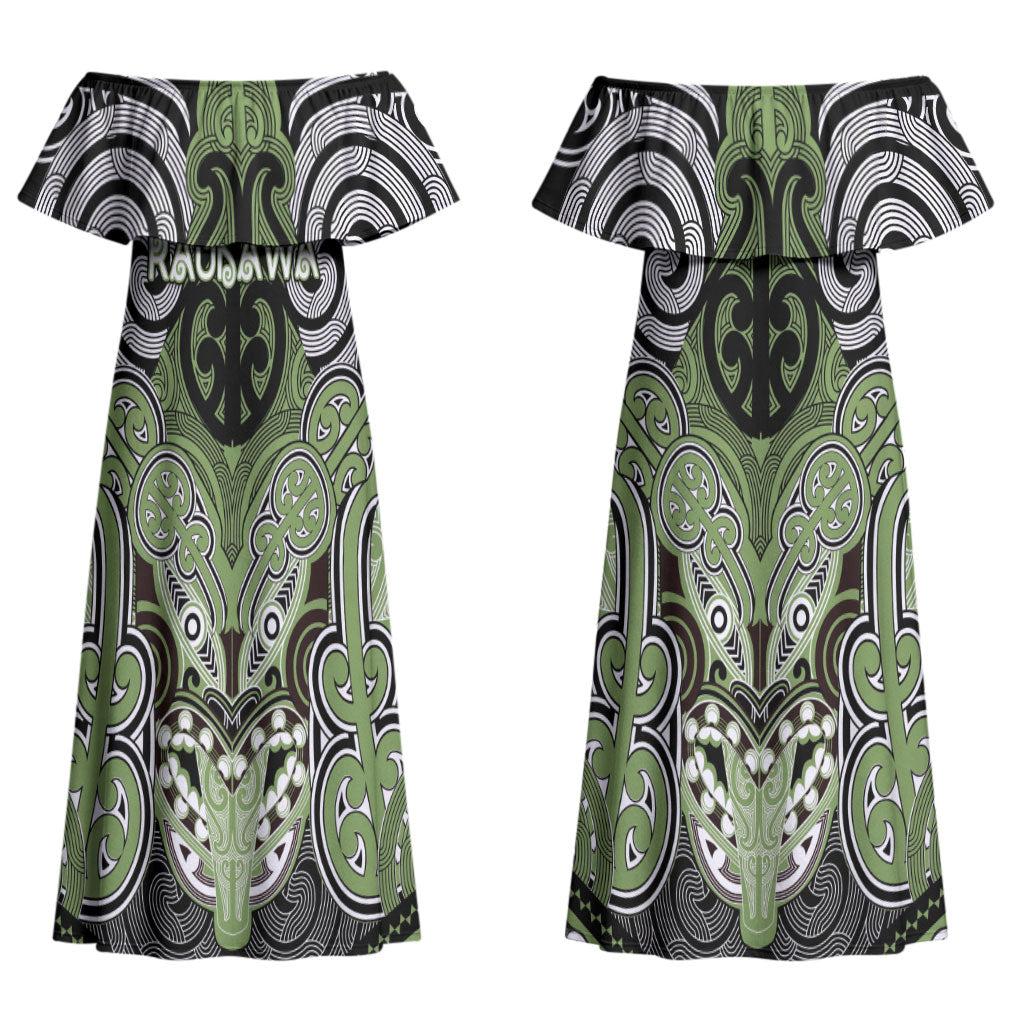 Aotearoa Iwi Ngati Raukawa Personalised Couples Matching Off Shoulder Maxi Dress and Long Sleeve Button Shirt Maori Kowhaiwhai Pattern LT19 - Polynesian Pride